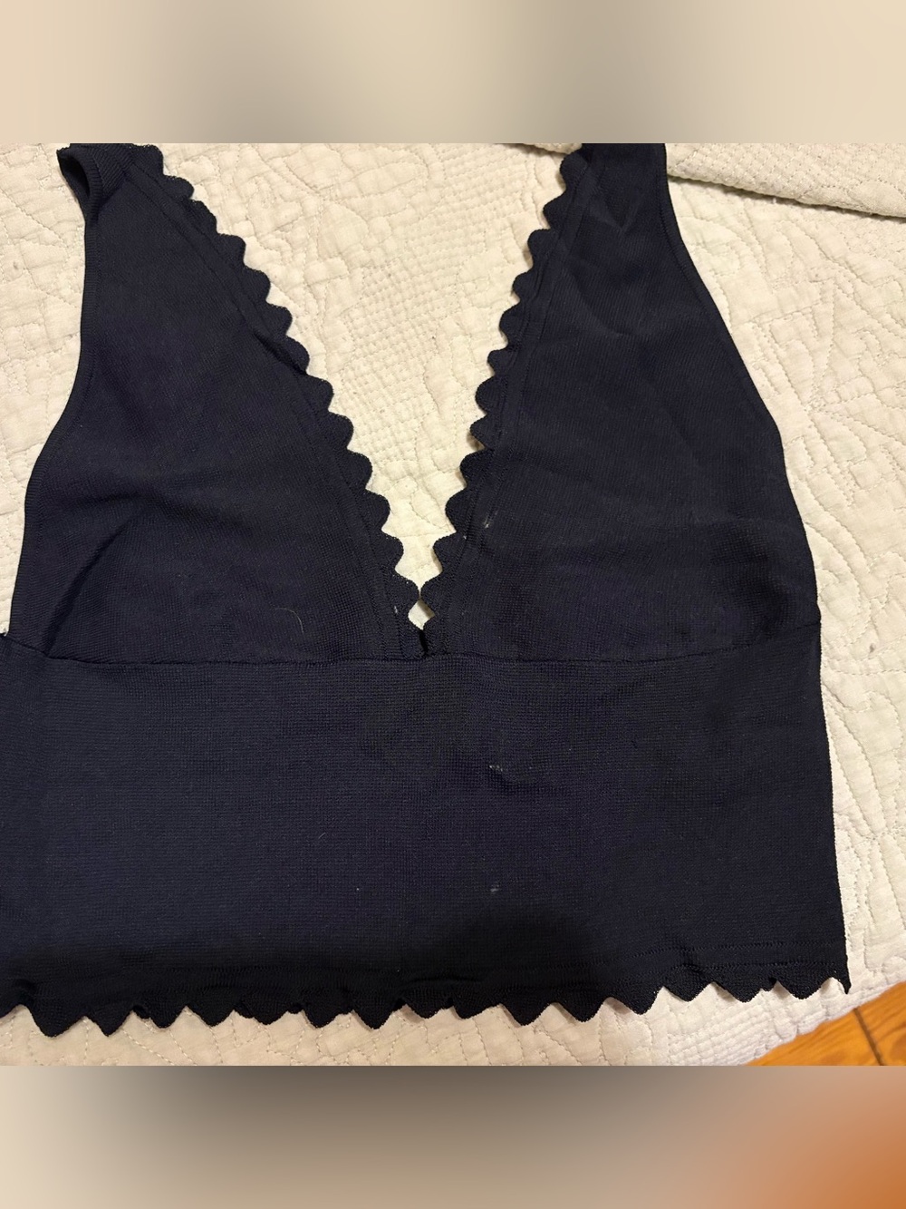 Free people Black Scalloped V-Neck Crop Top
